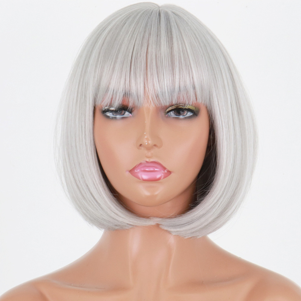 Synthetic Short Wine Red Bob Wigs for Women Burgundy Bob Wigs with Thick Bangs Heat Resistant Wigs