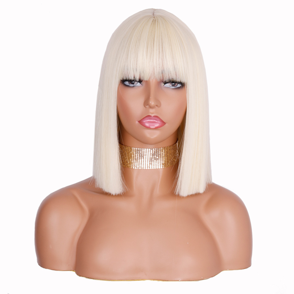 Short Bob Synthetic Wig With Bangs for Women Red Black Pink Blue Orange Fancy Wigs Heat Resistant Lolita Cosplay Party Wigs