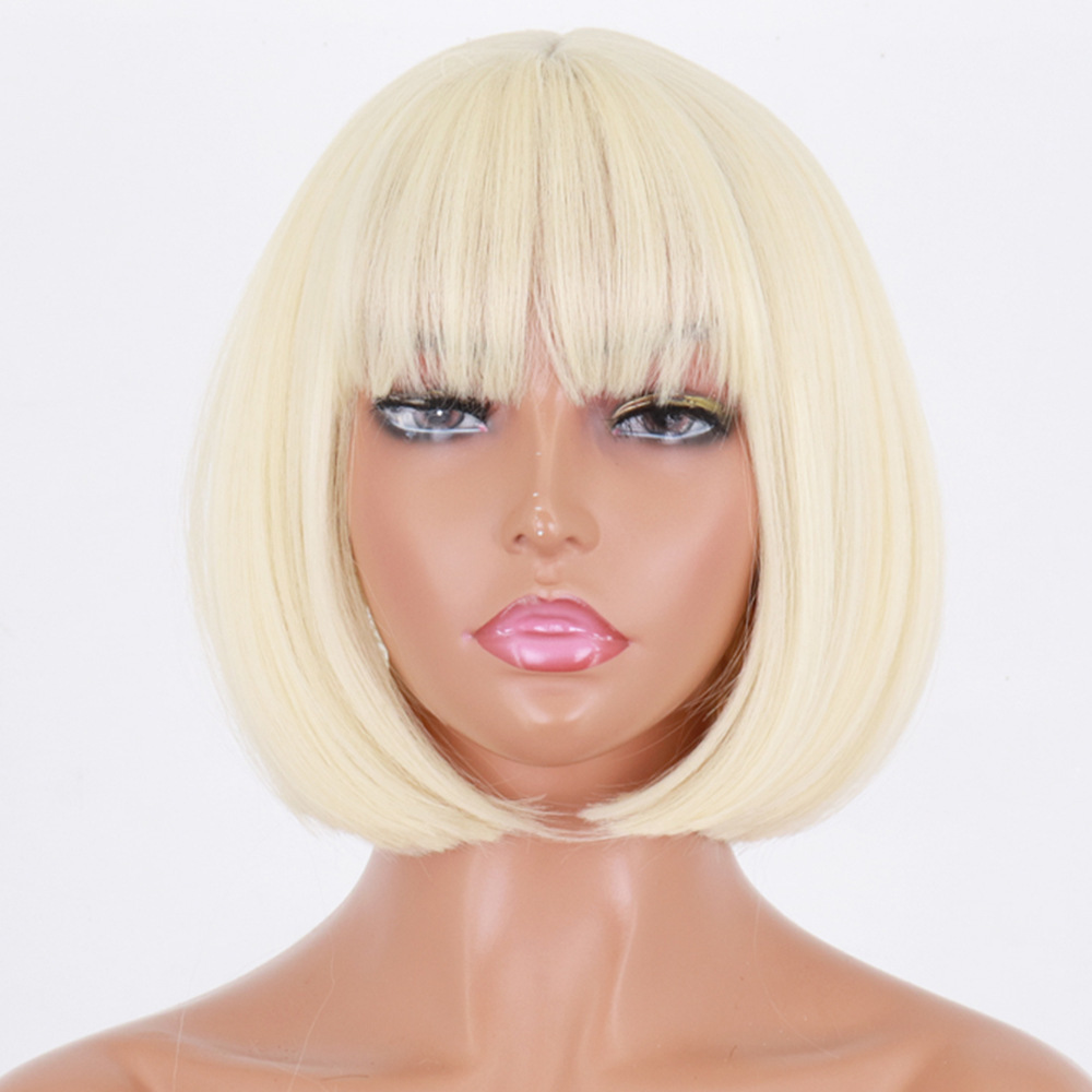 Synthetic Short Wine Red Bob Wigs for Women Burgundy Bob Wigs with Thick Bangs Heat Resistant Wigs