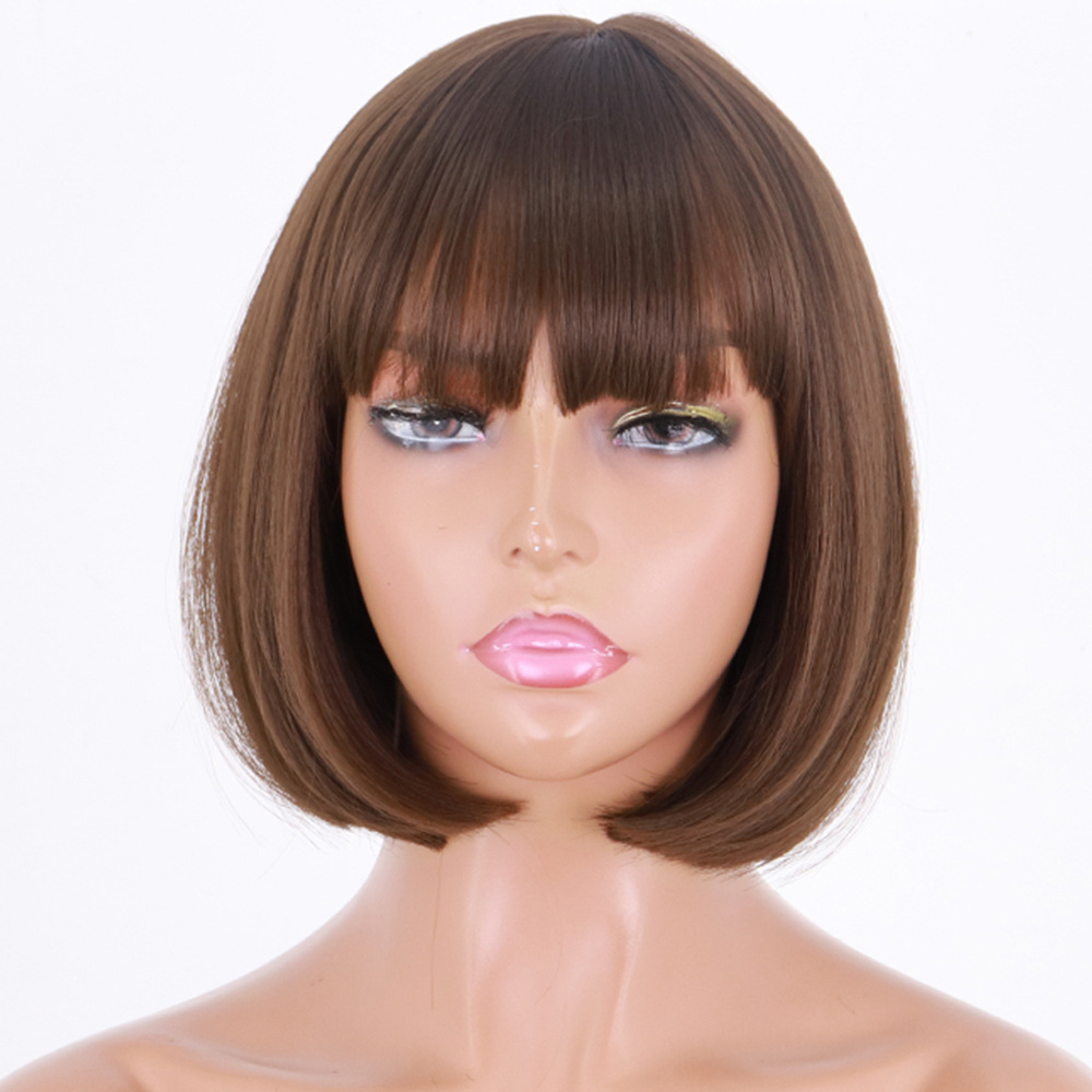 Synthetic Short Wine Red Bob Wigs for Women Burgundy Bob Wigs with Thick Bangs Heat Resistant Wigs
