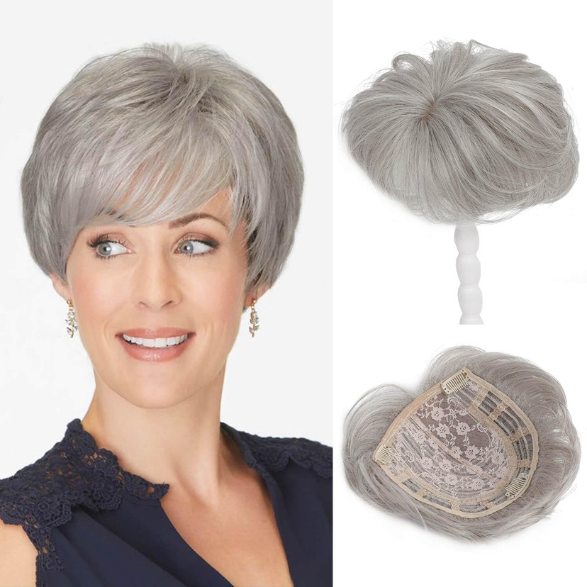 8 inch Blonde Short Hair Toppers for Women Fluffy Synthetic Hair Topper Clip in Top Wavy Hair Pieces Replacement hair topper