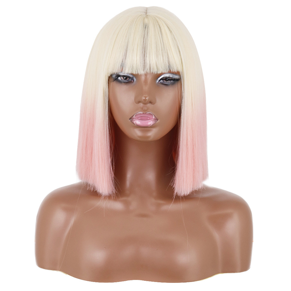 Short Bob Synthetic Wig With Bangs for Women Red Black Pink Blue Orange Fancy Wigs Heat Resistant Lolita Cosplay Party Wigs