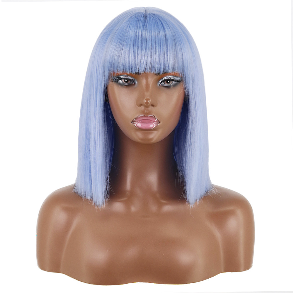Short Bob Synthetic Wig With Bangs for Women Red Black Pink Blue Orange Fancy Wigs Heat Resistant Lolita Cosplay Party Wigs