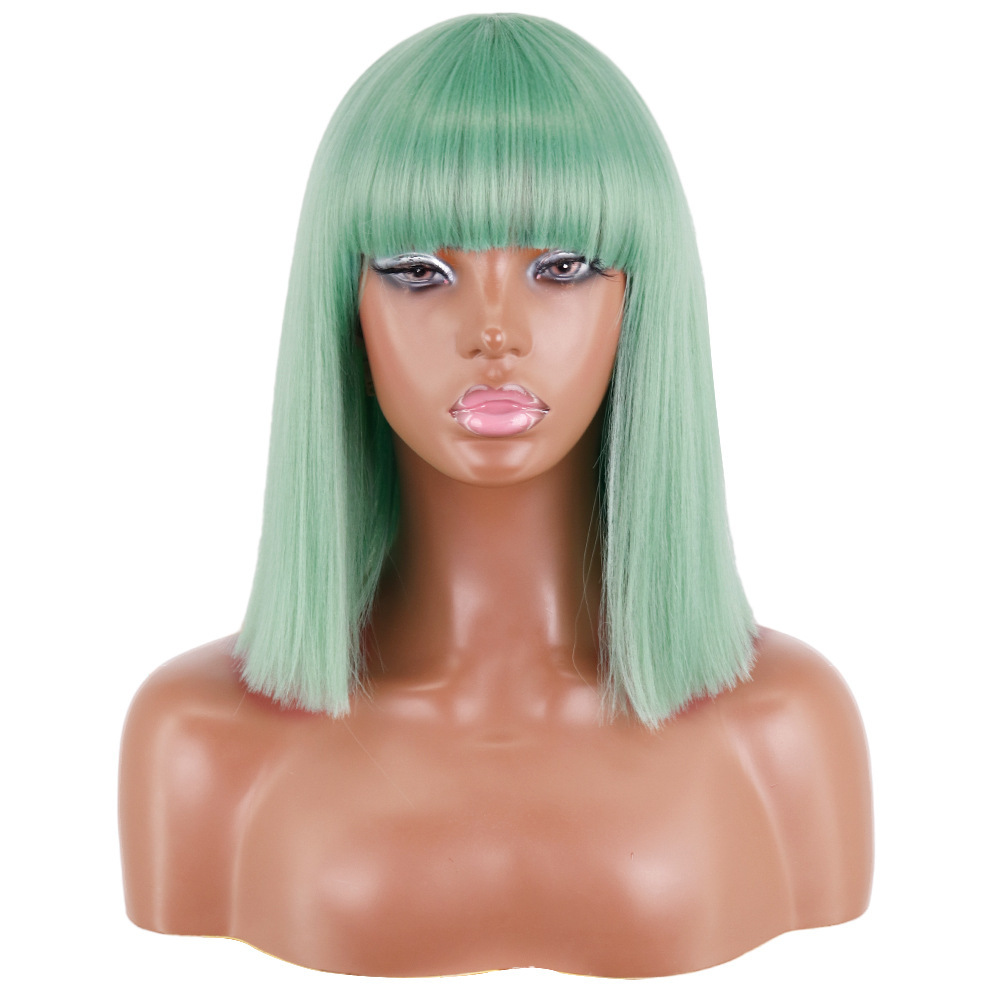 Short Bob Synthetic Wig With Bangs for Women Red Black Pink Blue Orange Fancy Wigs Heat Resistant Lolita Cosplay Party Wigs