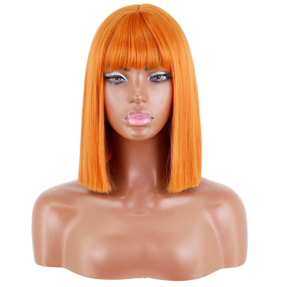 Short Bob Synthetic Wig With Bangs for Women Red Black Pink Blue Orange Fancy Wigs Heat Resistant Lolita Cosplay Party Wigs