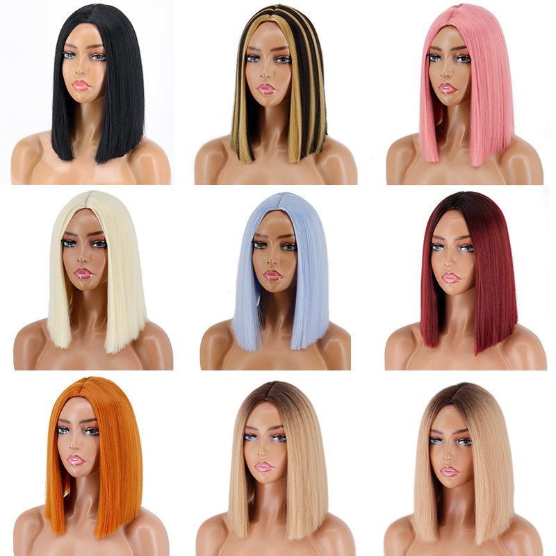 Short Bob Synthetic Wig  for Women Red Black Pink Blue Orange Fancy Wigs Heat Resistant Lolita  Color ful Wigs