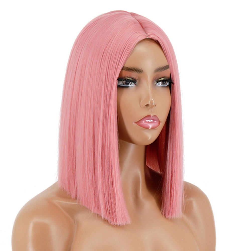 Short Bob Synthetic Wig  for Women Red Black Pink Blue Orange Fancy Wigs Heat Resistant Lolita  Color ful Wigs
