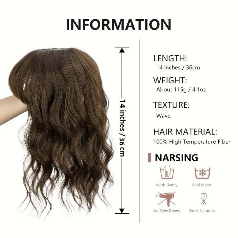 14 Inch Synthetic Wavy Hair Topper Hairpieces With Bangs For Women Curly Clip In Synthetic Hairpiece Fluffy Topper Hair Accessories