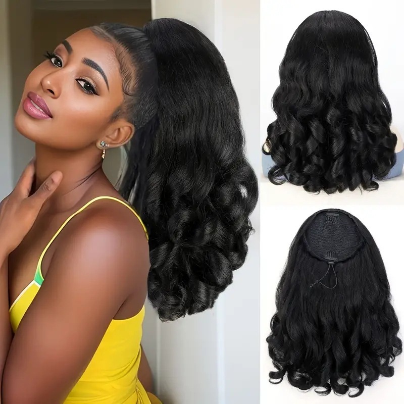 16Inch 140Grams  Drawstring Ponytail Extension  Medium  Synthetic Ponytail Hair Extension Synthetic Wavy ponytail Extensions