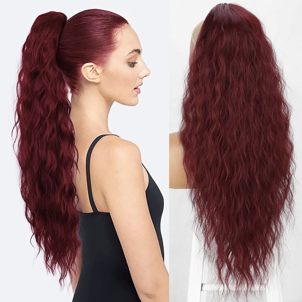 22 Inch 120Grams  Drawstring Ponytail Extension Curly Wave Long Ponytail Hair Extension Synthetic Corn Wavy Drawstring Ponytail Extensions