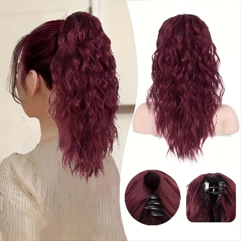 18-inch Synthetic Women's Wavy Claw-Clip Ponytail Extension Easy-to-Wear  Style for Instant Beauty Boost For Women