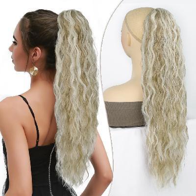 22 Inch 120Grams  Drawstring Ponytail Extension Curly Wave Long Ponytail Hair Extension Synthetic Corn Wavy Drawstring Ponytail Extensions