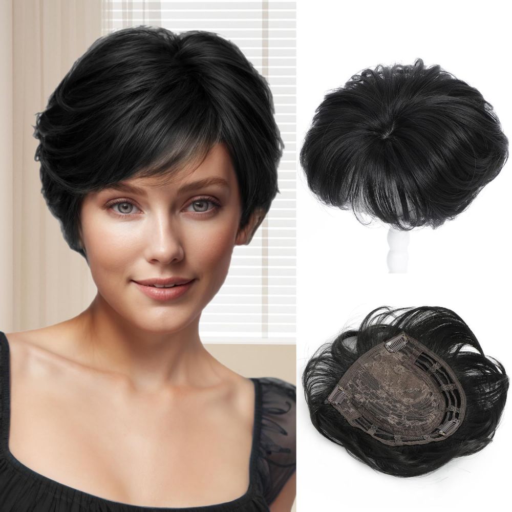 8 inch Blonde Short Hair Toppers for Women Fluffy Synthetic Hair Topper Clip in Top Wavy Hair Pieces Replacement hair topper