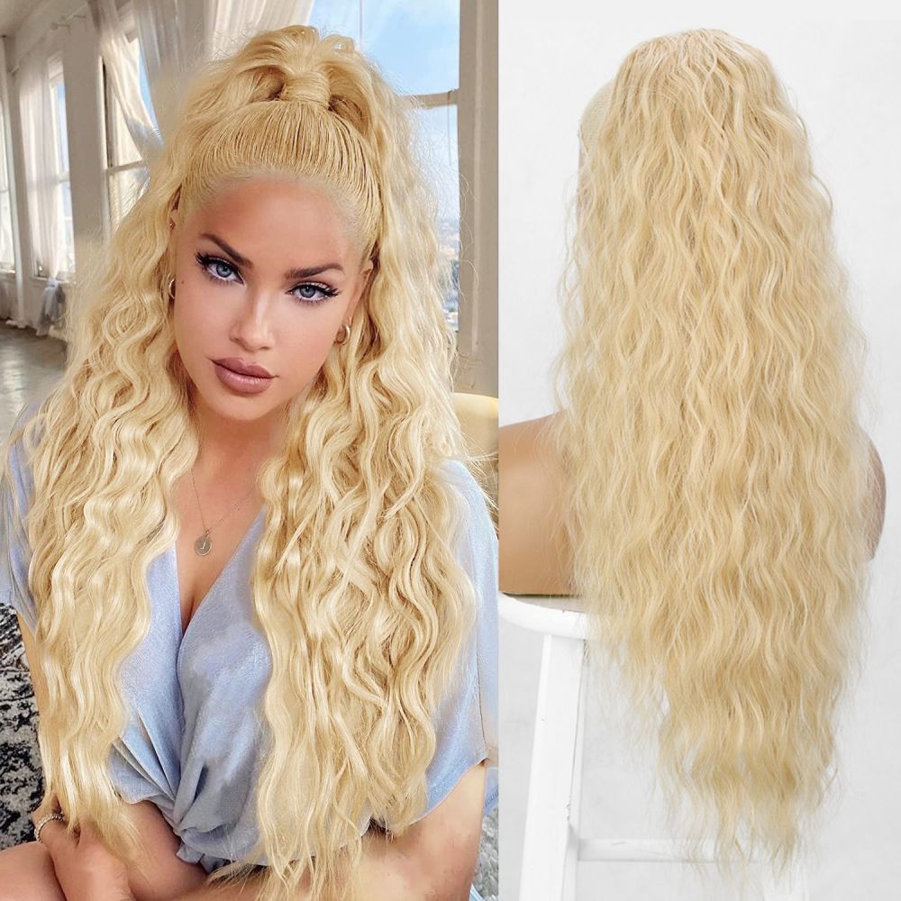 22 Inch 120Grams  Drawstring Ponytail Extension Curly Wave Long Ponytail Hair Extension Synthetic Corn Wavy Drawstring Ponytail Extensions