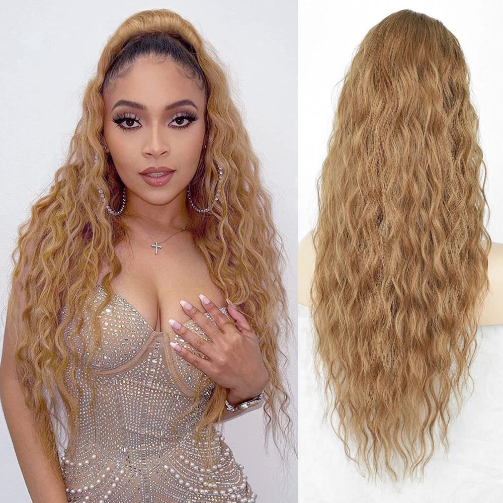 22 Inch 120Grams  Drawstring Ponytail Extension Curly Wave Long Ponytail Hair Extension Synthetic Corn Wavy Drawstring Ponytail Extensions