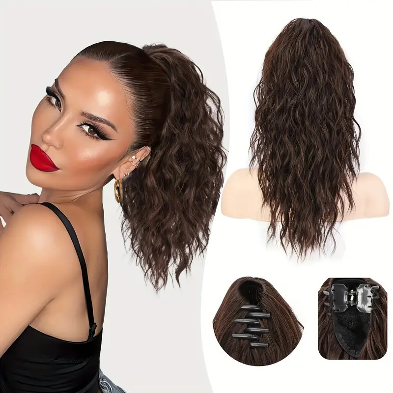 18-inch Synthetic Women's Wavy Claw-Clip Ponytail Extension Easy-to-Wear  Style for Instant Beauty Boost For Women