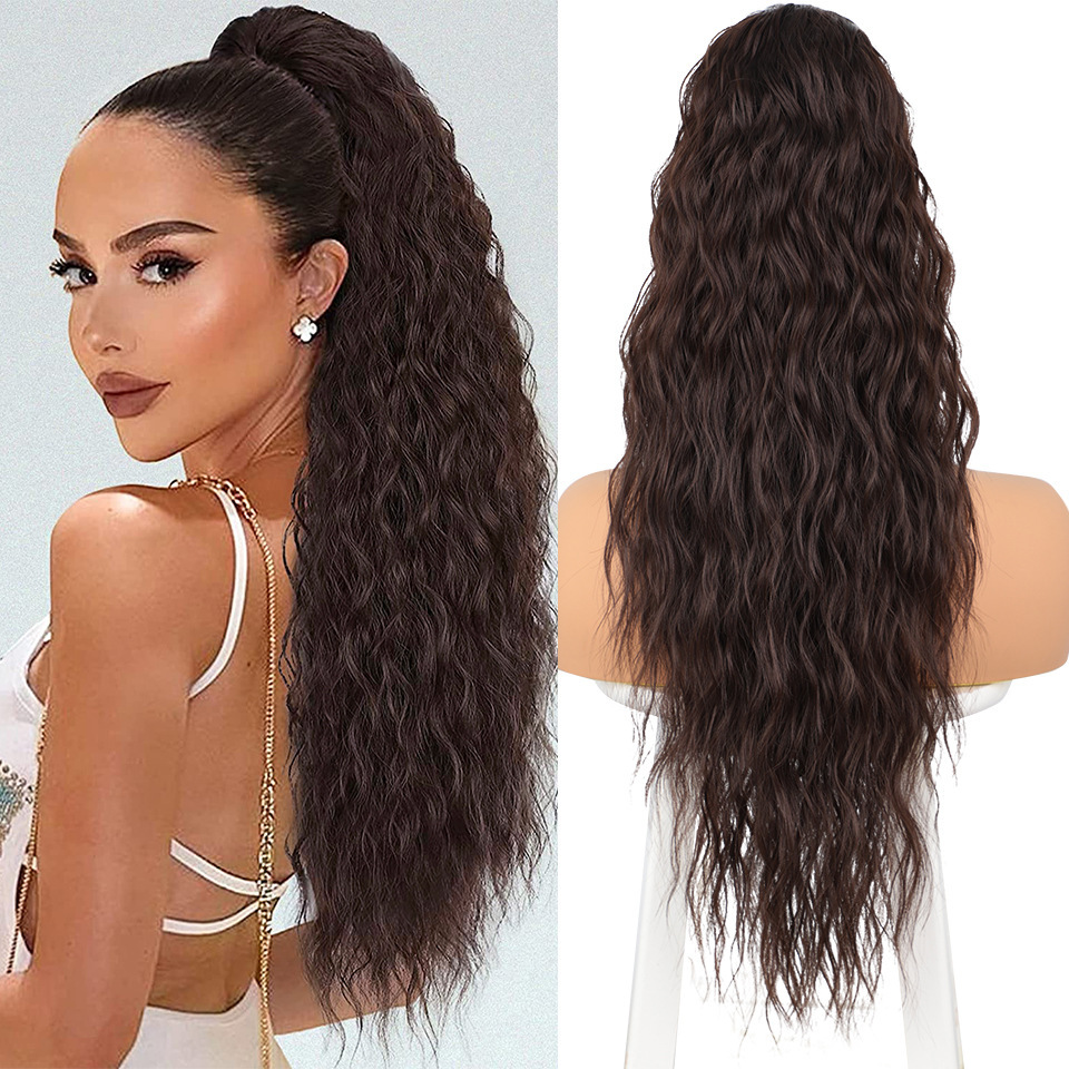 22 Inch 120Grams  Drawstring Ponytail Extension Curly Wave Long Ponytail Hair Extension Synthetic Corn Wavy Drawstring Ponytail Extensions