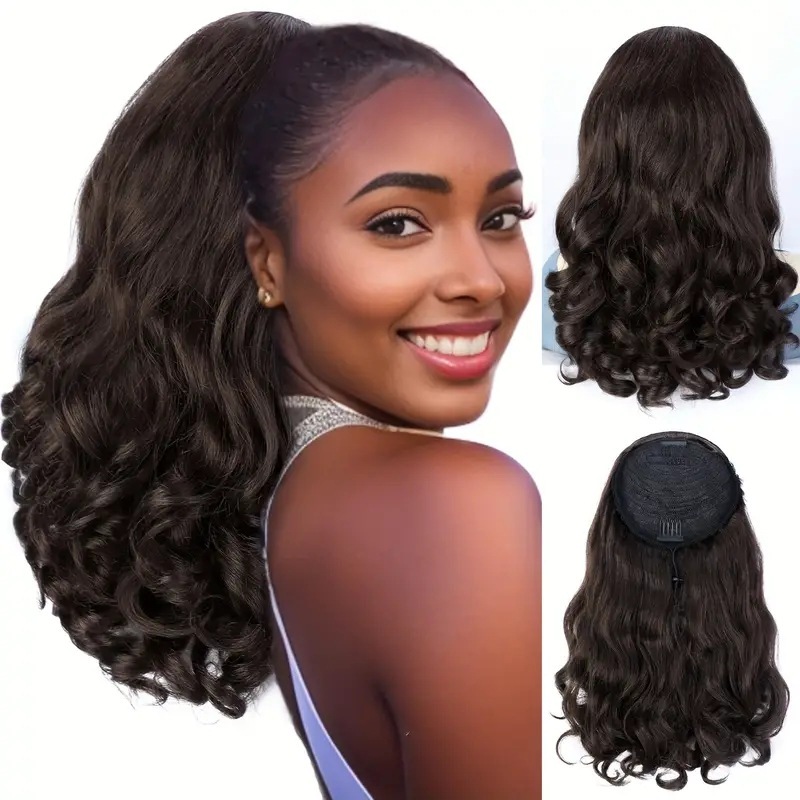 16Inch 140Grams  Drawstring Ponytail Extension  Medium  Synthetic Ponytail Hair Extension Synthetic Wavy ponytail Extensions