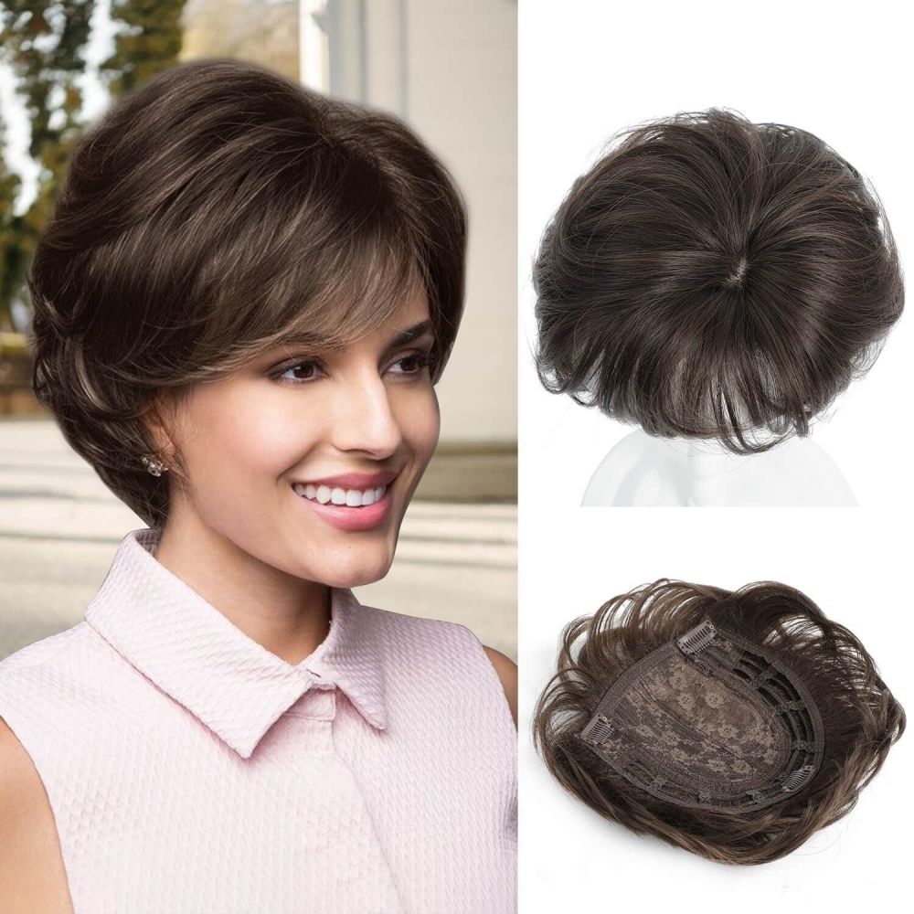 8 inch Blonde Short Hair Toppers for Women Fluffy Synthetic Hair Topper Clip in Top Wavy Hair Pieces Replacement hair topper
