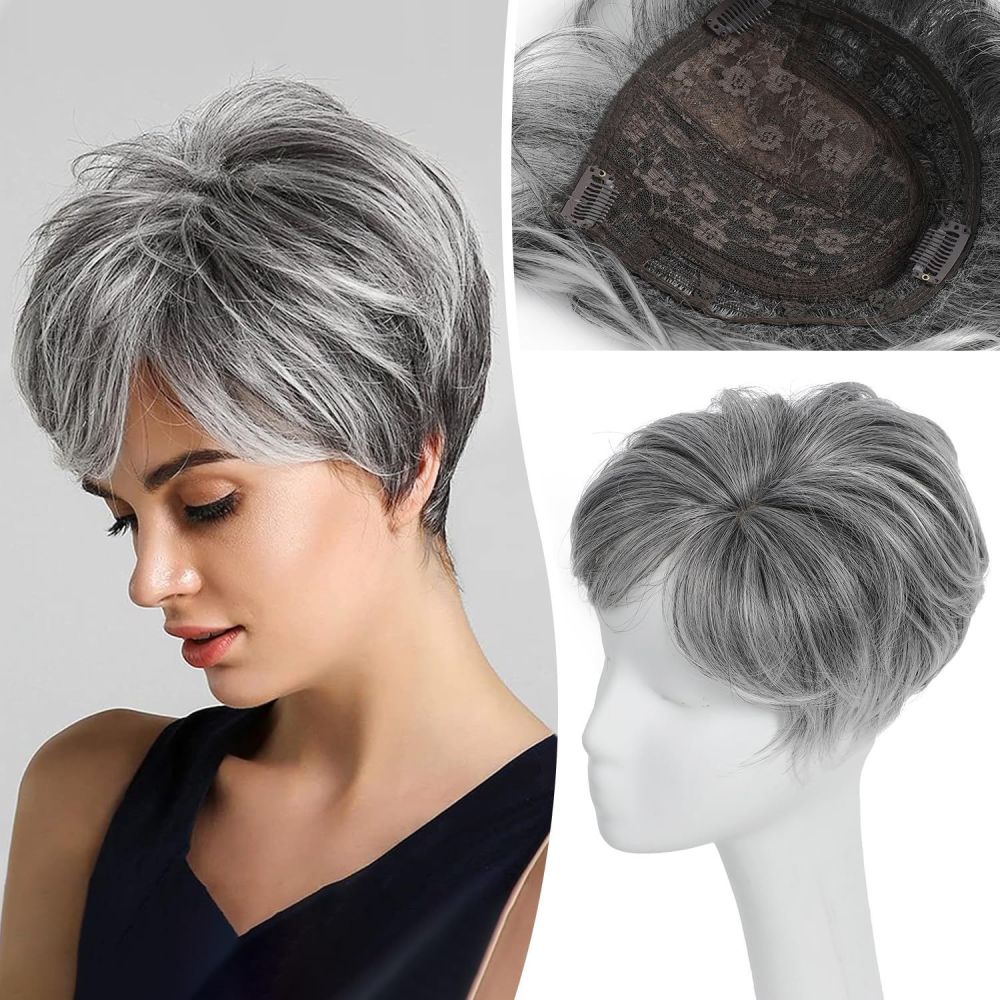 8 inch Blonde Short Hair Toppers for Women Fluffy Synthetic Hair Topper Clip in Top Wavy Hair Pieces Replacement hair topper