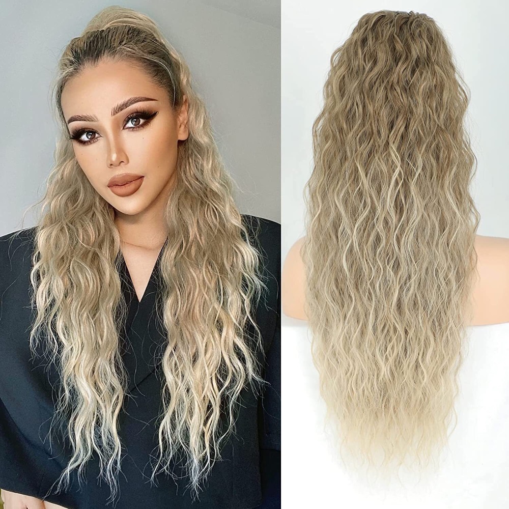 22 Inch 120Grams  Drawstring Ponytail Extension Curly Wave Long Ponytail Hair Extension Synthetic Corn Wavy Drawstring Ponytail Extensions