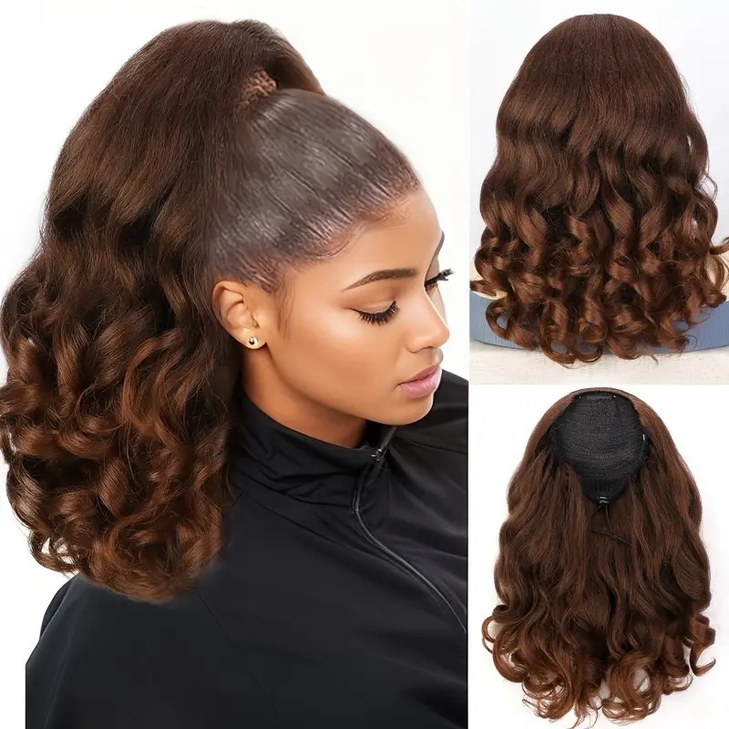16Inch 140Grams  Drawstring Ponytail Extension  Medium  Synthetic Ponytail Hair Extension Synthetic Wavy ponytail Extensions