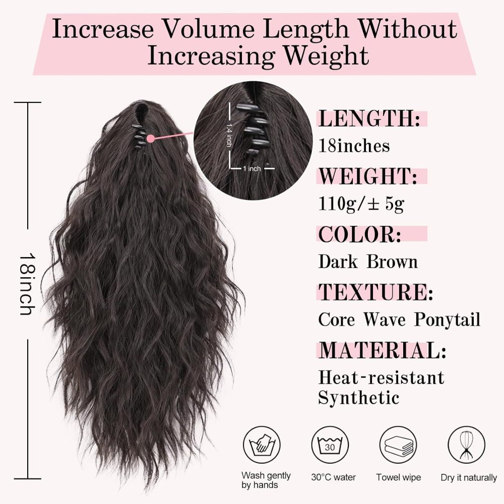 18-inch Synthetic Women's Wavy Claw-Clip Ponytail Extension Easy-to-Wear  Style for Instant Beauty Boost For Women