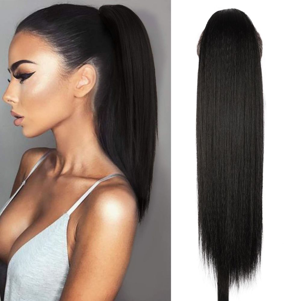 26 inch Synthetic Long Straight Ponytail Drawstring Ponyhair  Clip In Hair Extensions for Women Heat Resistant Fake Hair Extension