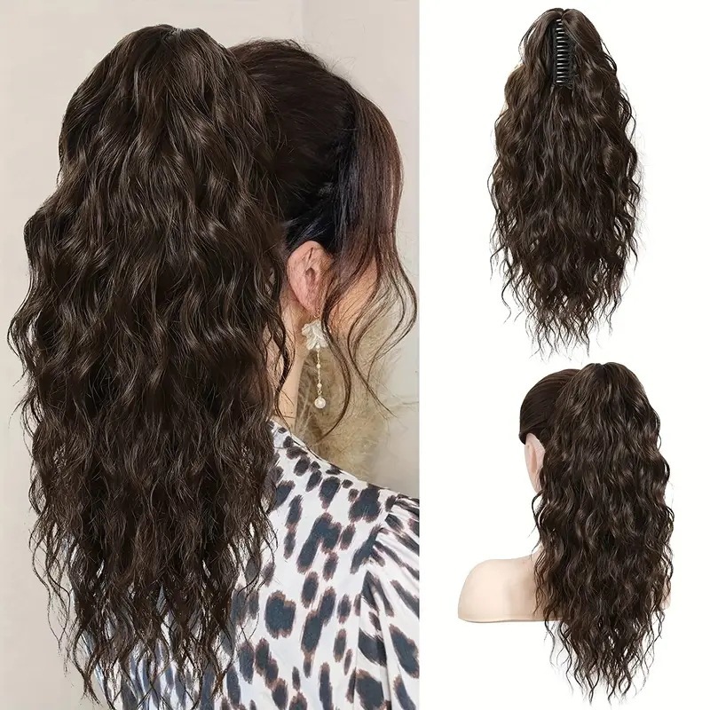 18 inch 160g  Synthetic Women's Wavy Claw-Clip Ponytail Extension Easy-to-Wear  Style for Instant Beauty Boost For Women
