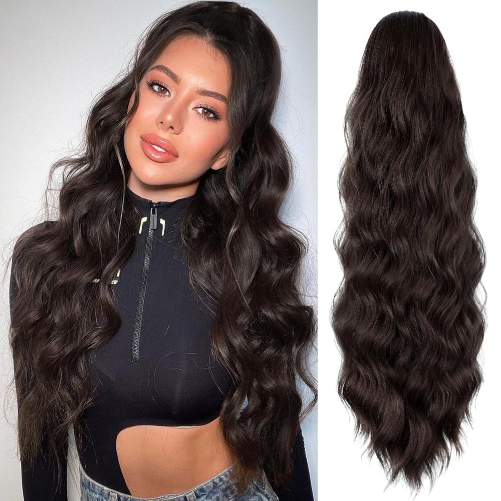26 inch 160grams Long water wave Drawstring  Synthetic Ponytail Hair  Extensions for Women Heat Resistant Fake Hair Extension