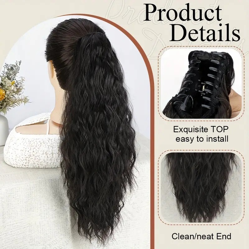 18 inch 160g  Synthetic Women's Wavy Claw-Clip Ponytail Extension Easy-to-Wear  Style for Instant Beauty Boost For Women