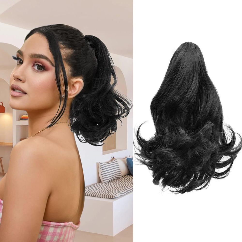 12 inch 110g Synthetic Claw Clip In Ponytail Hair Extensions Wavy Hairpiece  Fake Blonde Black Hair False Ponytail Hair PIieces
