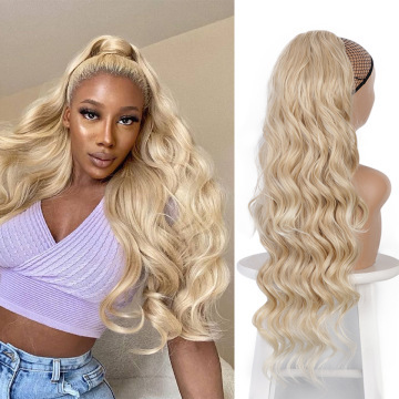 26 inch 160grams Long water wave Drawstring  Synthetic Ponytail Hair  Extensions for Women Heat Resistant Fake Hair Extension