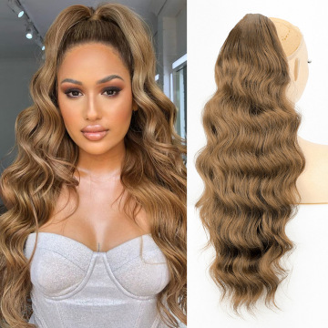 26 inch 160grams Long water wave Drawstring  Synthetic Ponytail Hair  Extensions for Women Heat Resistant Fake Hair Extension