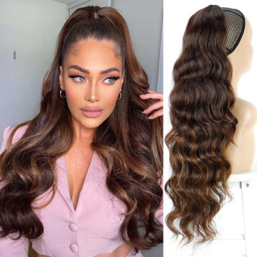 26 inch 160grams Long water wave Drawstring  Synthetic Ponytail Hair  Extensions for Women Heat Resistant Fake Hair Extension