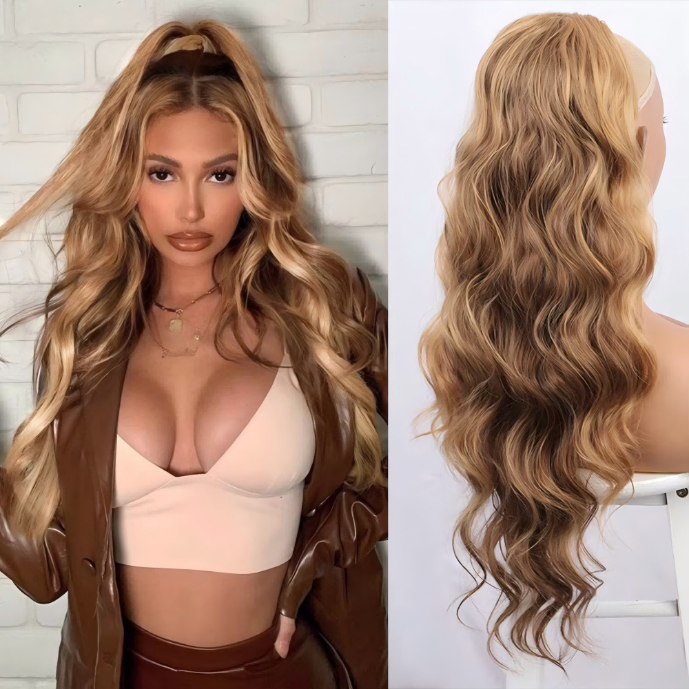 26 inch 160grams Long water wave Drawstring  Synthetic Ponytail Hair  Extensions for Women Heat Resistant Fake Hair Extension