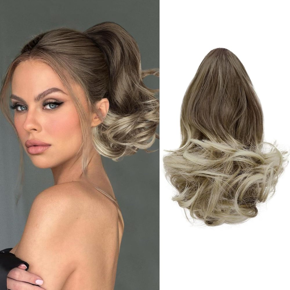 12 inch 110g Synthetic Claw Clip In Ponytail Hair Extensions Wavy Hairpiece  Fake Blonde Black Hair False Ponytail Hair PIieces