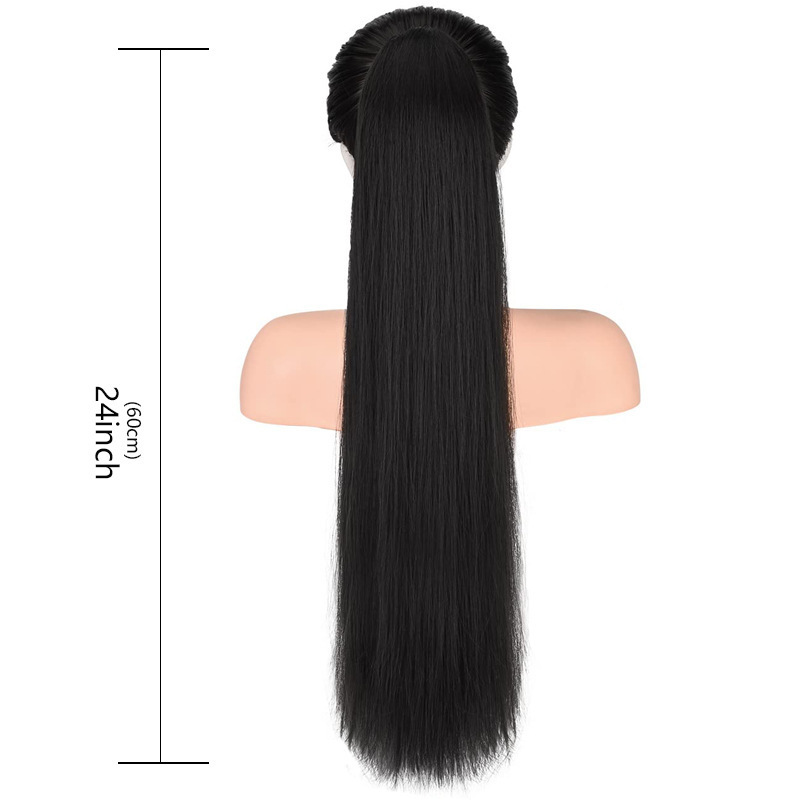 24 inch 12 0grams Long straight  Drawstring  Synthetic Ponytail Hair  Extensions for Women Heat Resistant Fake Hair Extensions