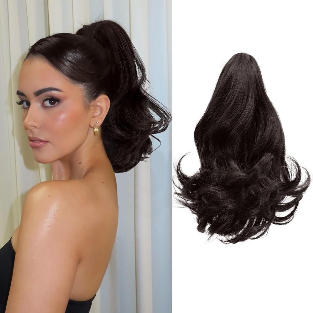 12 inch 110g Synthetic Claw Clip In Ponytail Hair Extensions Wavy Hairpiece  Fake Blonde Black Hair False Ponytail Hair PIieces