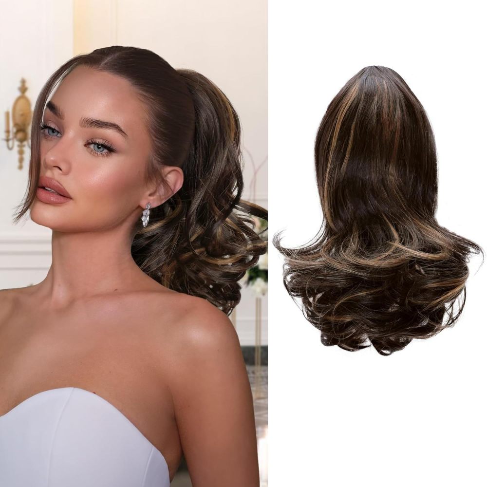12 inch 110g Synthetic Claw Clip In Ponytail Hair Extensions Wavy Hairpiece  Fake Blonde Black Hair False Ponytail Hair PIieces