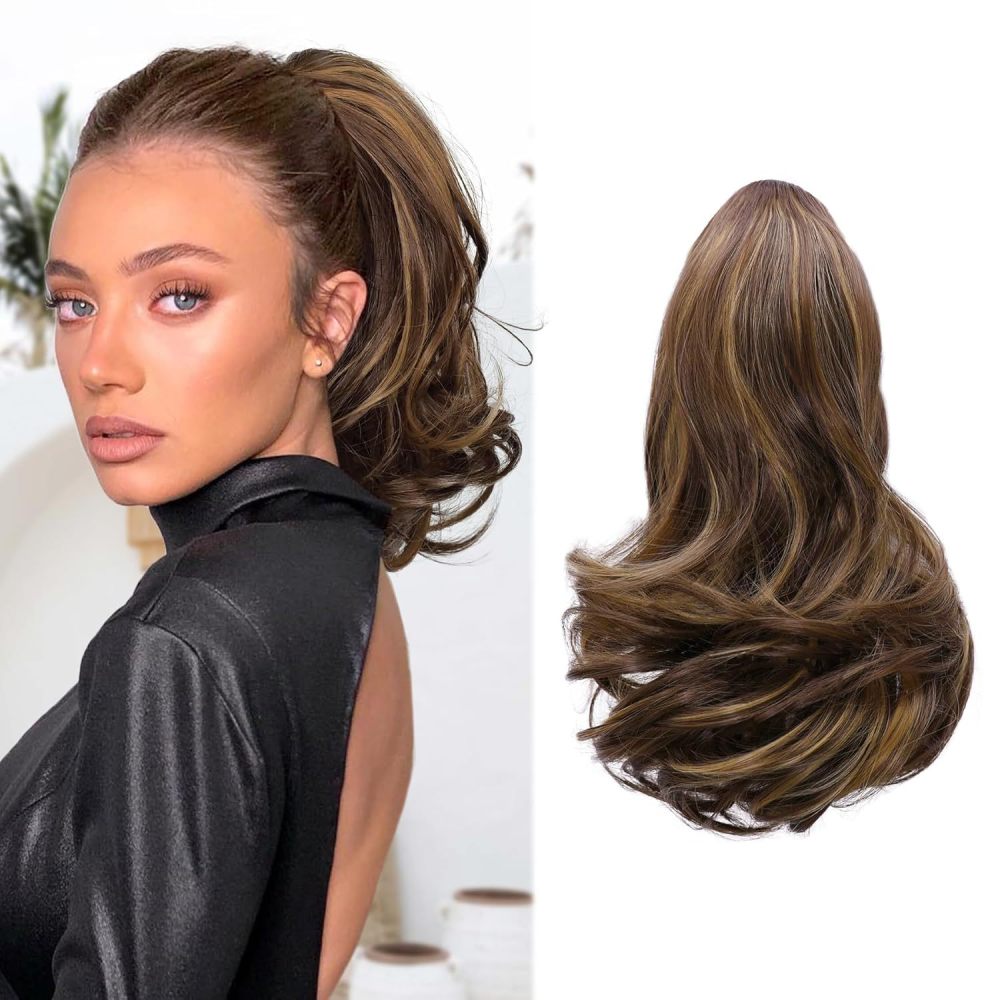 12 inch 110g Synthetic Claw Clip In Ponytail Hair Extensions Wavy Hairpiece  Fake Blonde Black Hair False Ponytail Hair PIieces
