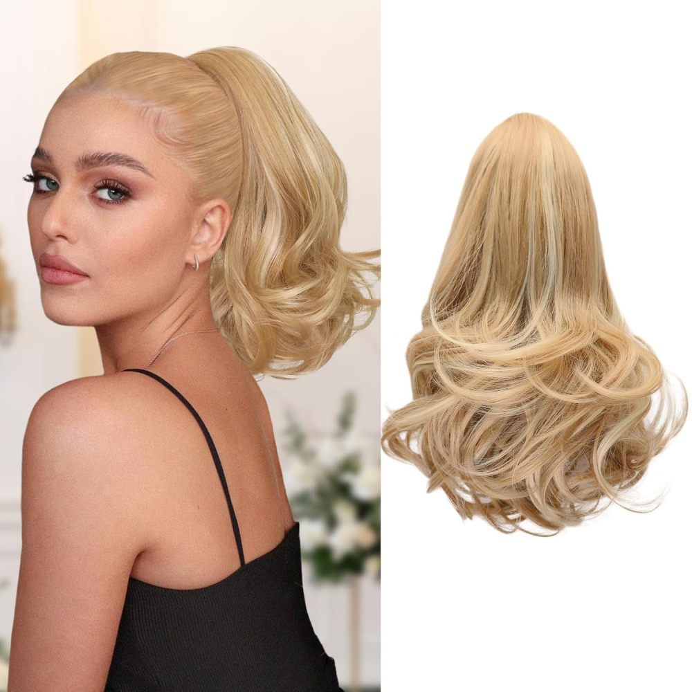 12 inch 110g Synthetic Claw Clip In Ponytail Hair Extensions Wavy Hairpiece  Fake Blonde Black Hair False Ponytail Hair PIieces