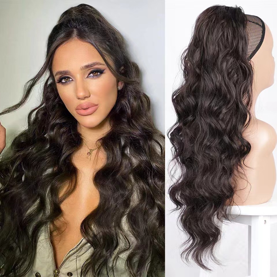 26 inch 160grams Long water wave Drawstring  Synthetic Ponytail Hair  Extensions for Women Heat Resistant Fake Hair Extension