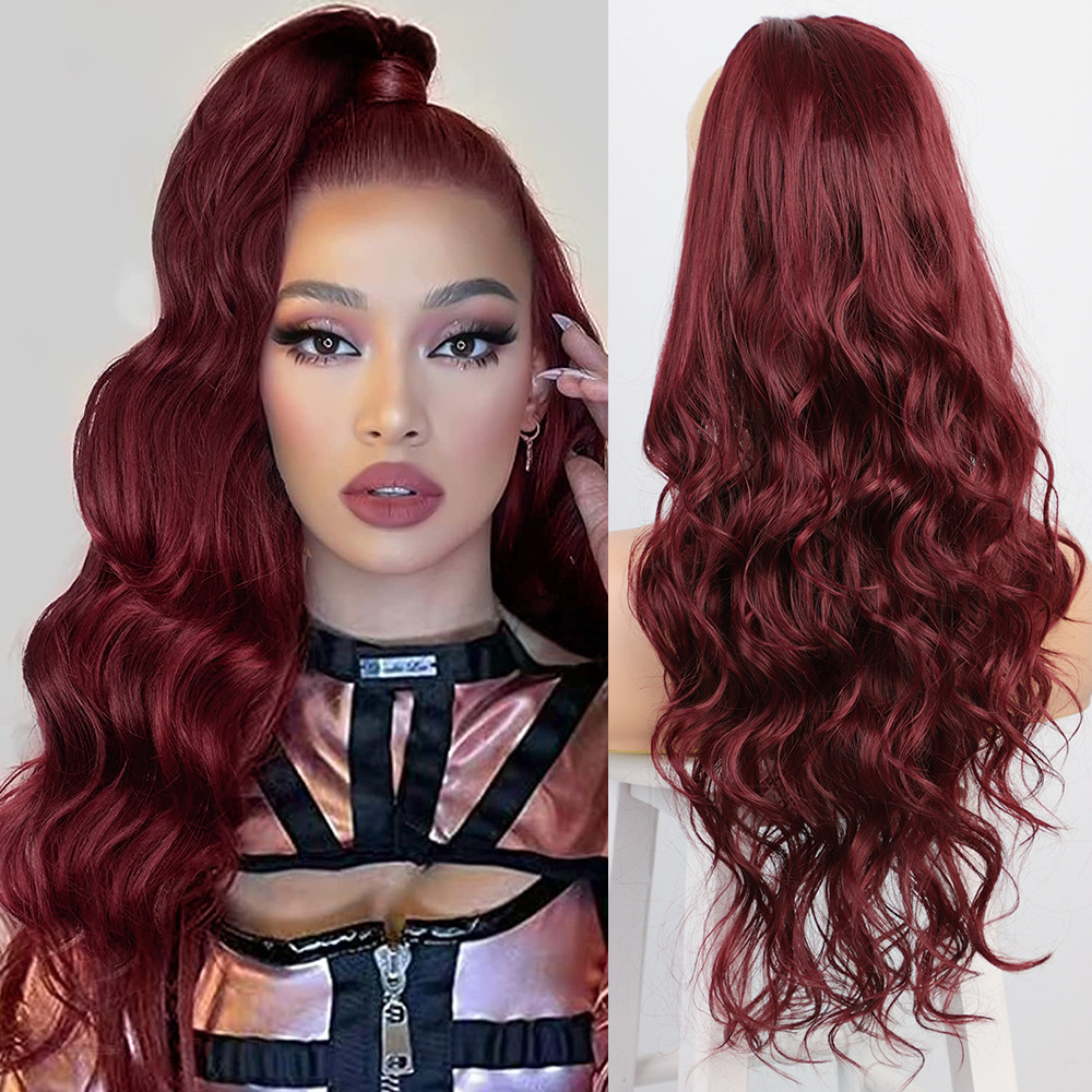 26 inch 160grams Long water wave Drawstring  Synthetic Ponytail Hair  Extensions for Women Heat Resistant Fake Hair Extension