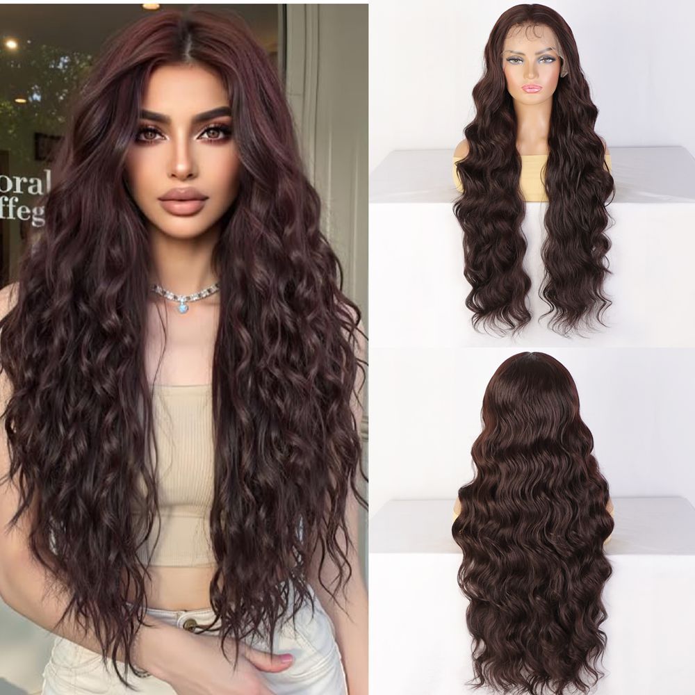 Long 18 -26 inch Body Wave Lace Front  Synthetic Wigs 13x4 Heat Resistant Lace Wigs With Baby Hair  For  Women