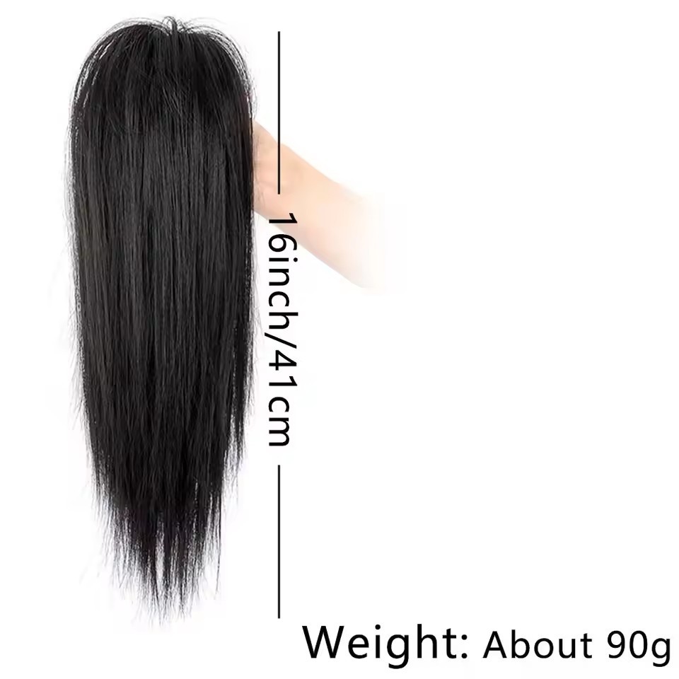 16Inch 90 grams Synthetic Short  Ponytail Hair  Straight Black-Brown Claw Clip in Ponytail Extension for Women Everyday Use
