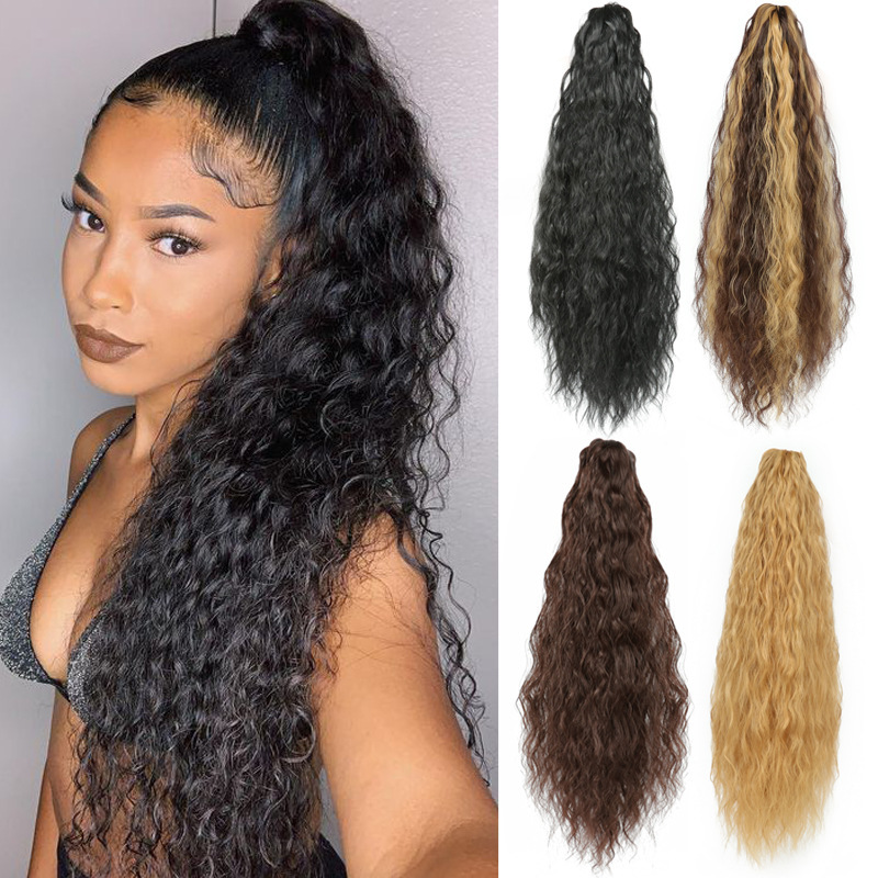 22 inch Long Curly Synthetic Claw Clip in Hairpiece Curly Wavy Ponytail Hair Extensions Pony Tail Hairpiece for Women
