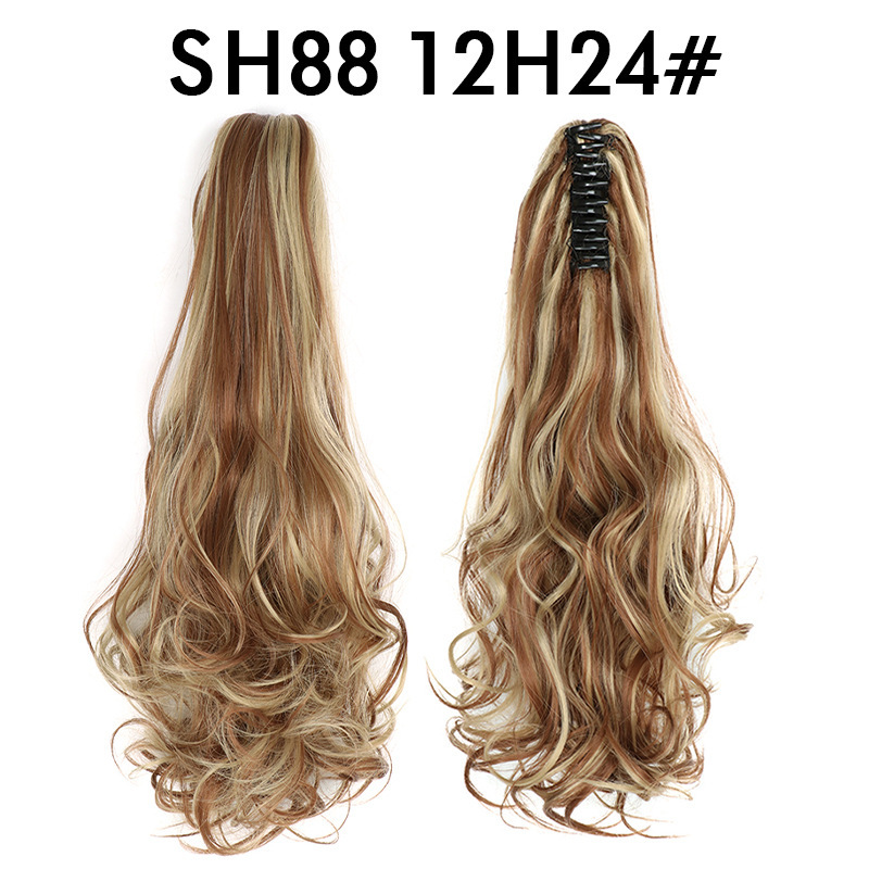 22 inch Long wave Synthetic Claw Clip in Hairpiece Curly Wavy Ponytail Hair Extensions Pony Tail Hairpiece for Women