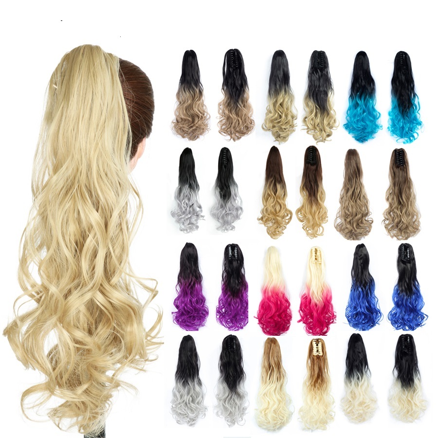 22 inch Long wave Synthetic Claw Ponytail Hair Extensions  Clip in Synthetic Hairpiece  OmbrePony Tail Hairpiece for Women