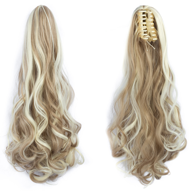 22 inch Long wave Synthetic Claw Clip in Hairpiece Curly Wavy Ponytail Hair Extensions Pony Tail Hairpiece for Women